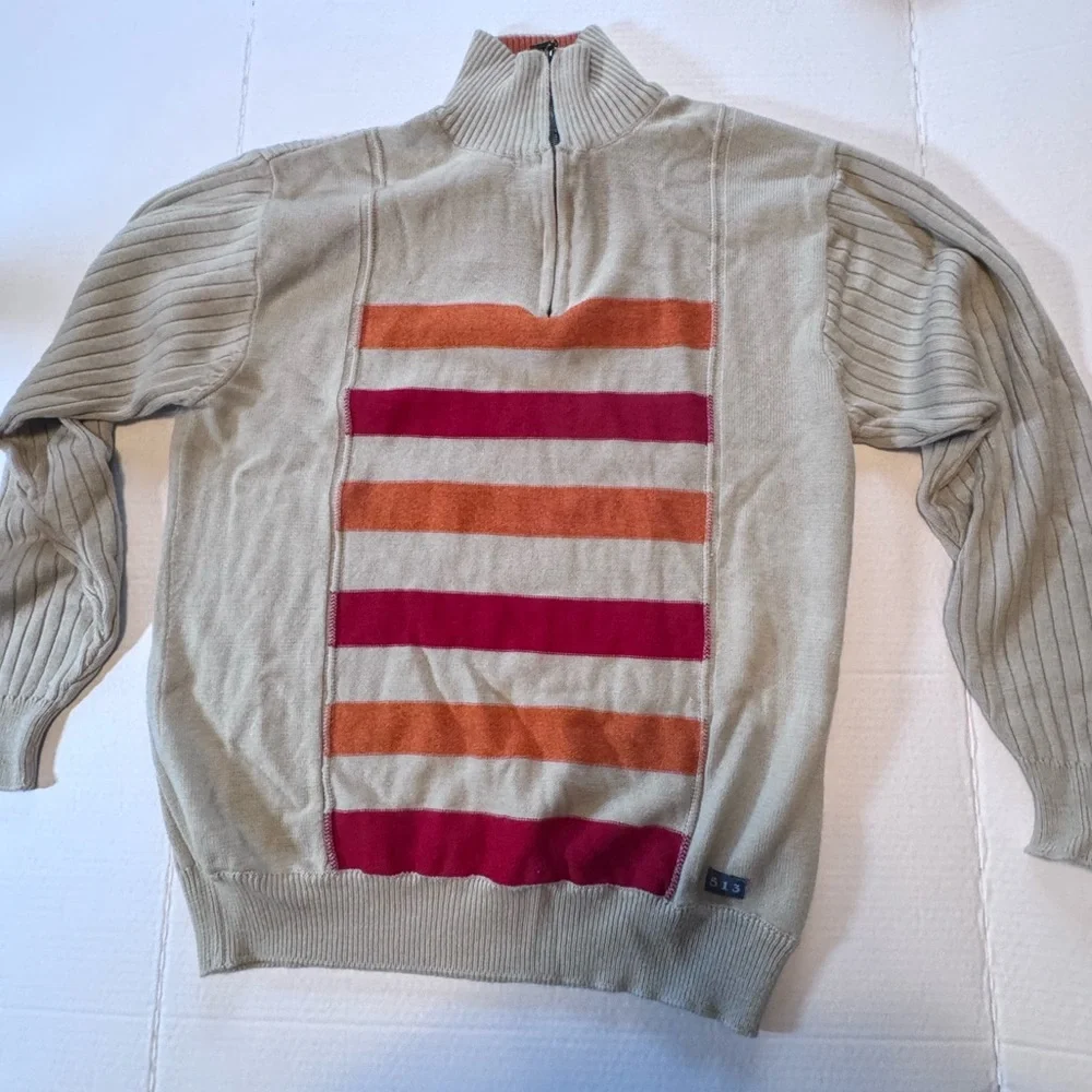 513 Clothing Concepts Retro Striped 1/4 Zip Sweater - Wool Blend - Size Large - Picture 3 of 11